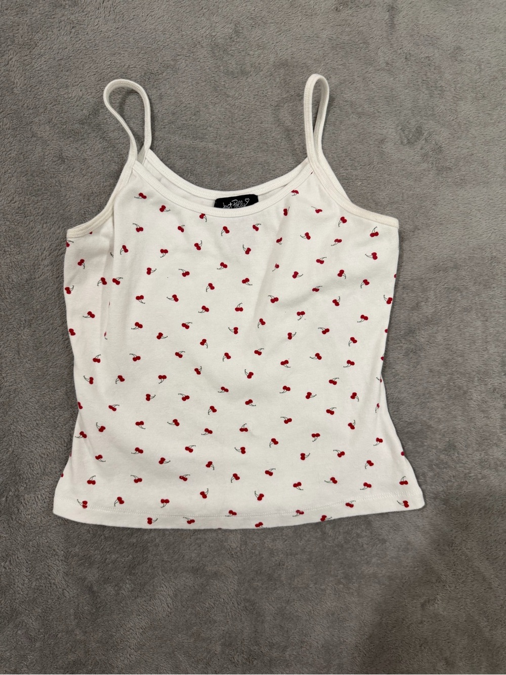 Just Polly New York Juniors Large Cherry Print Cami Tank Top White Red 🍒